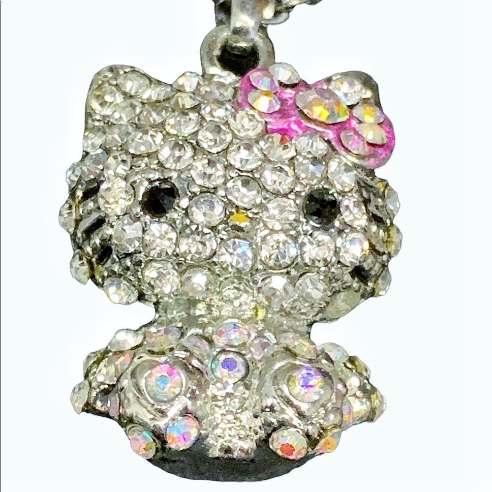 Hello kitty crystal pendant necklace pink bow 18” chain pendant 1” x .75” sweet